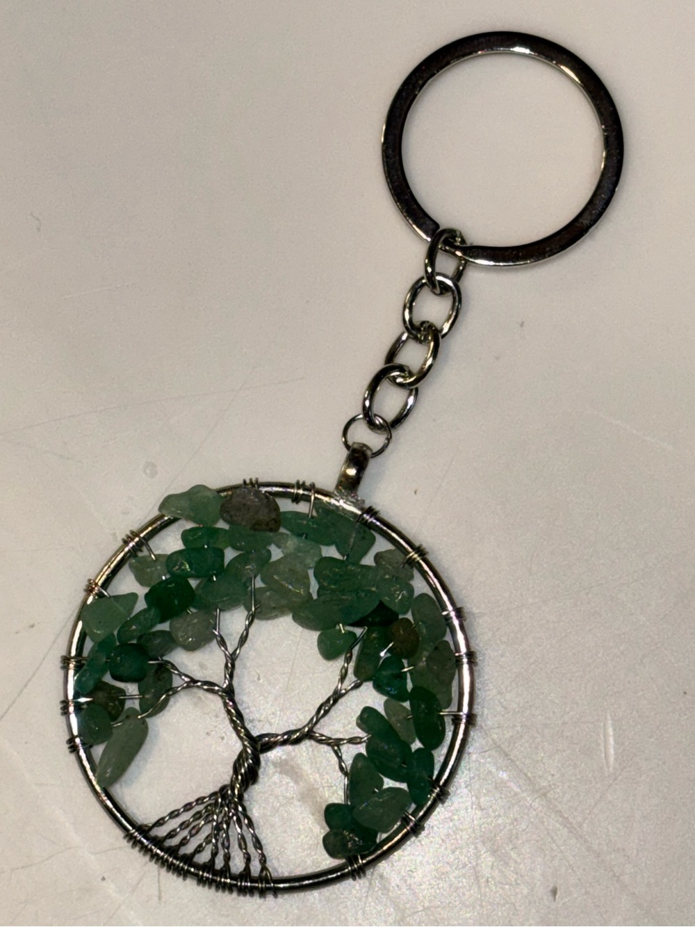 Handmade Tree of Life Green Aventurine Crystal Keychain Wire Wrapped Boho Charm